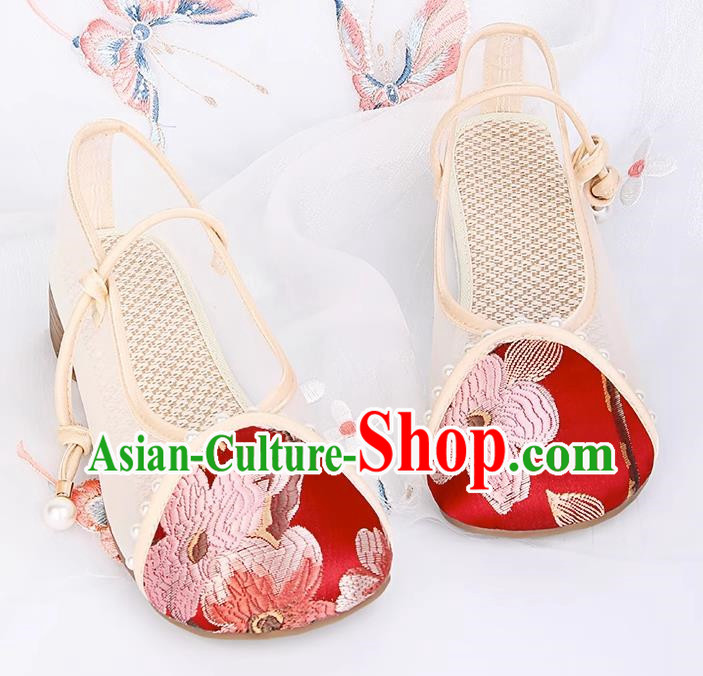 Head Turned Hanfu Shoes Brocade Green Ancient Cloth Shoes