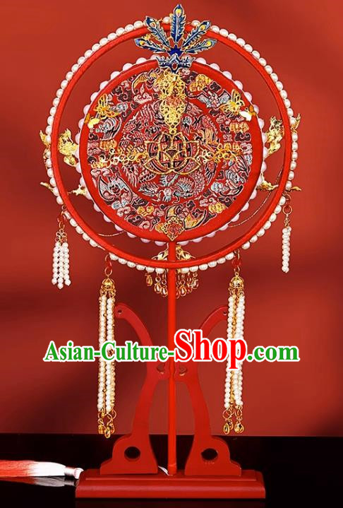Red Wedding Fan Group Fan Wedding Bride Handmade Hi Fan Xiuhe Dress Wedding Chinese Style Married