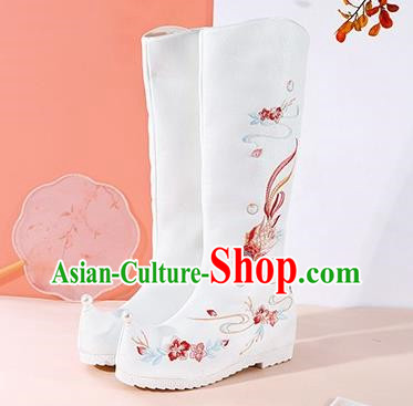 White Hanfu Boots Women Summer Heightened Embroidered Boots Women Boots Ancient Costume Boots