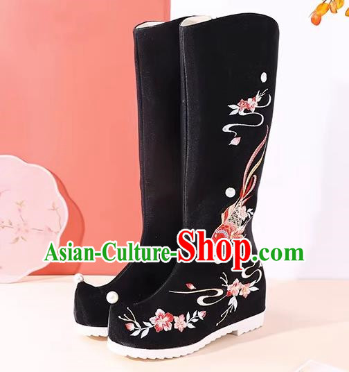 Black Hanfu Boots Women Summer Heightened Embroidered Boots Women Boots Ancient Costume Boots