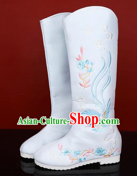 White Hanfu Boots Women Summer Heightened Embroidered Boots Women Boots Ancient Costume Boots