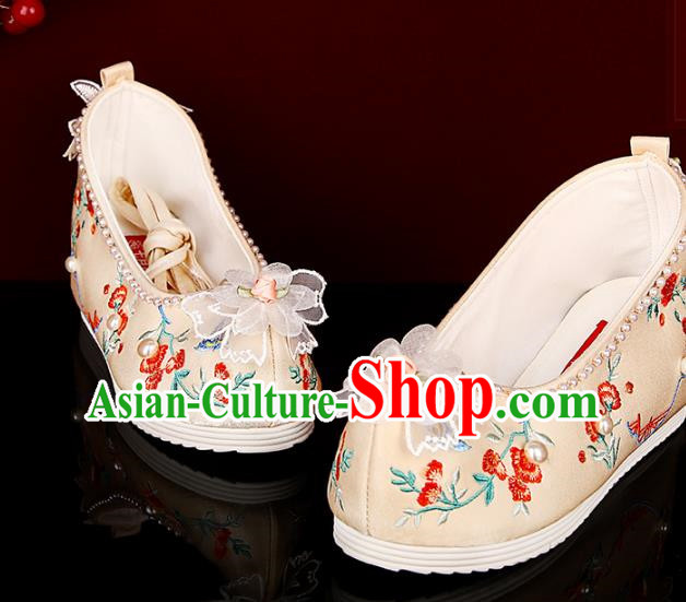 Gold Embroidered Shoes Three Dimensional Flower Pearl Hanfu Shoes