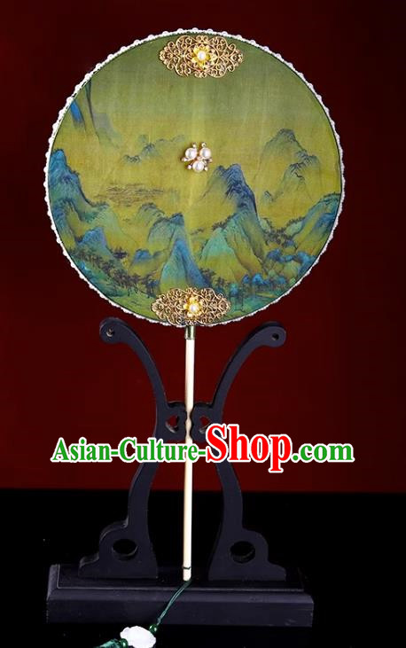 Thousands Of Miles Of Rivers And Mountains Tuan Fan Ancient Fan Hanfu Chinese Style Imitation Silk Dance Fan Southern Song Dynasty Antique Palace Fan