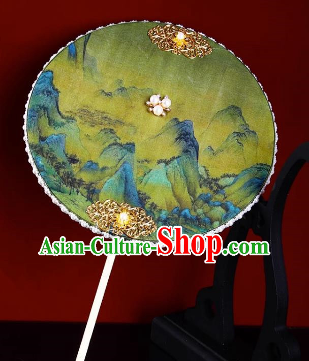 Thousands Of Miles Of Rivers And Mountains Tuan Fan Ancient Fan Hanfu Chinese Style Imitation Silk Dance Fan Southern Song Dynasty Antique Palace Fan