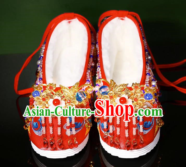 Handmade Beaded Tassel Wedding Shoes Xiuhe Clothing Matching Shoes Red Chinese Wedding Hanfu Shoes
