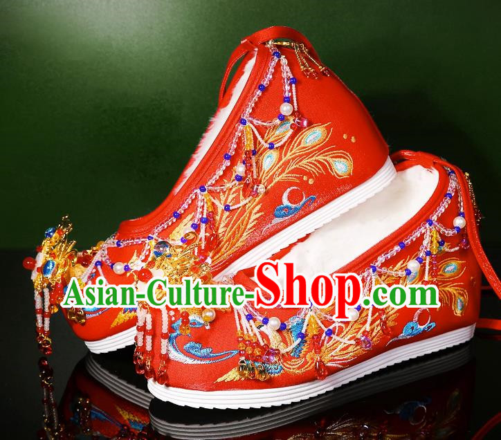 Handmade Beaded Tassel Wedding Shoes Xiuhe Clothing Matching Shoes Red Chinese Wedding Hanfu Shoes