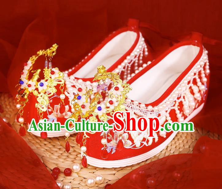 Xiuhe Wedding Shoes Women Embroidered Beaded Pearl Wedding Women Shoes Bridal Shoes