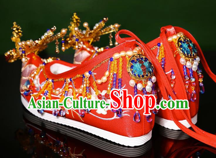 Phoenix Wedding Shoes Heavy Industry Embroidered Shoes Wedding Shoes Women Chinese Style
