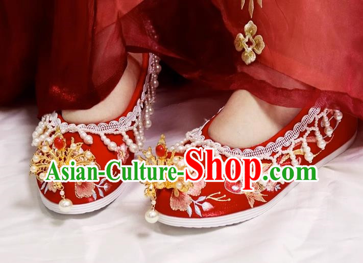Embroidered Hanfu Wedding Shoes Xiuhe Women Shoes With Raised Head