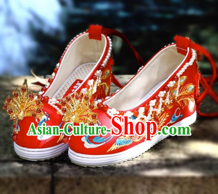 Chinese Wedding Xiuhe Shoes Embroidered Wedding Shoes Female Wedding Bride Hanfu Phoenix