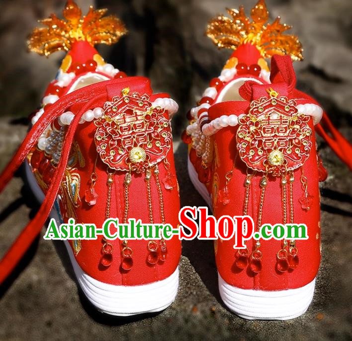 Chinese Wedding Xiuhe Shoes Embroidered Wedding Shoes Female Wedding Bride Hanfu Phoenix