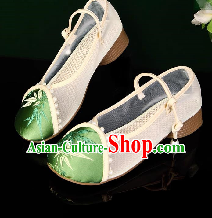 Sandals Pearl Round Toe Buckle Mesh Breathable Sandals Women Antique Hanfu Shoes