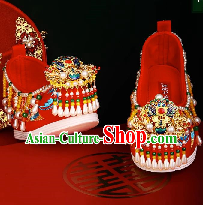 Handmade Beaded Wedding Shoes Xiuhe Dress Bride Han Dress Wedding