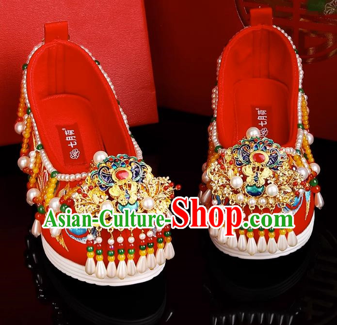 Handmade Beaded Wedding Shoes Xiuhe Dress Bride Han Dress Wedding