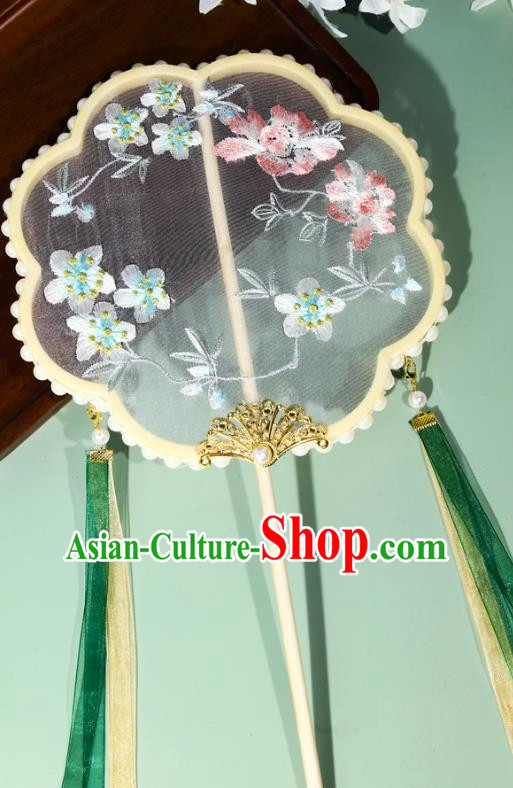 Group Fan Ancient Fan Chinese Style Double Sided Embroidery Round Ancient Hanfu Cheongsam Dance Fan Su Embroidery Streamer