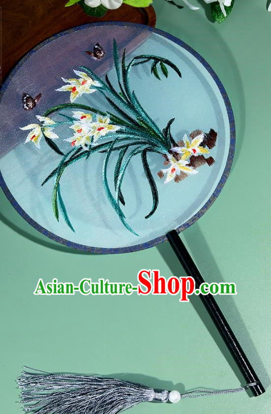 Antique Orchid Embroidery Group Fan Double View Embroidery Round Fan Retro Hanfu Cheongsam Ancient Costume Props Chinese Style