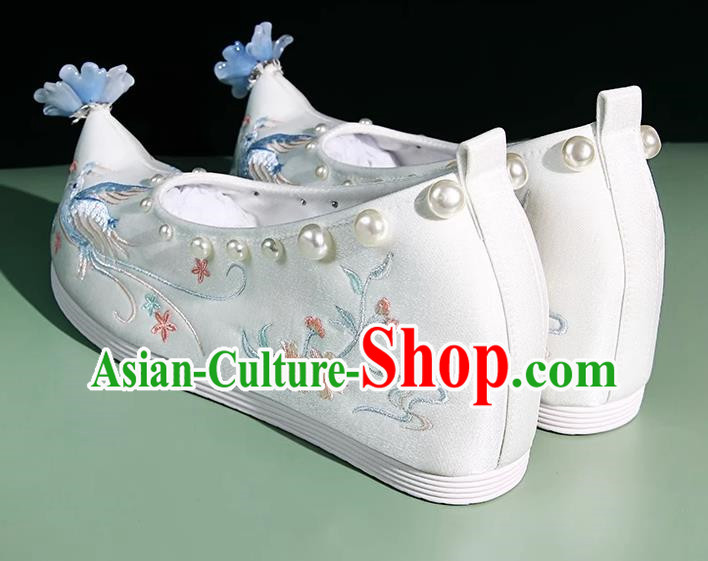 Embroidered Shoes Hanfu Matching Shoes Shallow Mouth Increase Handmade Beaded Pearl Cloth Shoes