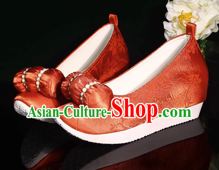 Antique Shoes Small Pillow Cloud Head Shoes Climbing Cloud Shoes Hanfu Shoes Increasing Height Cloud Head Bead Flowers
