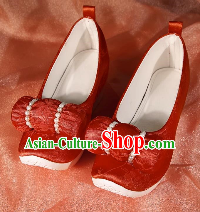 Antique Shoes Small Pillow Cloud Head Shoes Climbing Cloud Shoes Hanfu Shoes Increasing Height Cloud Head Bead Flowers