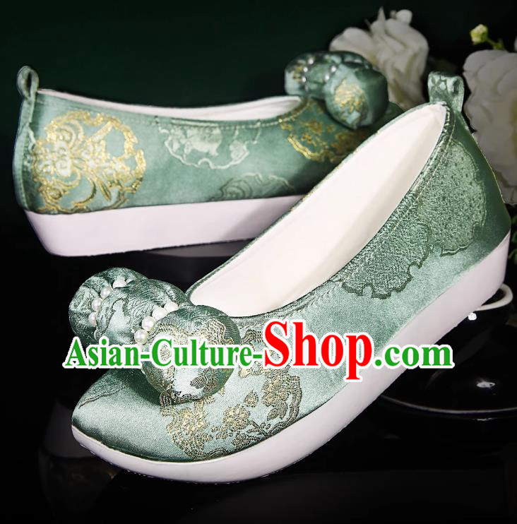 Hanfu Shoes Women Ancient Style Flat Cloud Climbing Shoes Small Pillow Weaving Gold Pearl Cloth Shoes