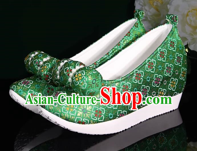 Green Hanfu Shoes Small Pillows Heightening And Restoration Green Climbing Cloud Shoes Cloud Head Cloth Shoes Ming Made Horse Noodles