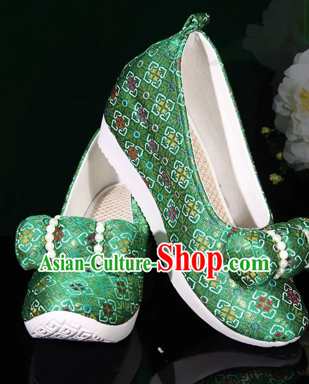 Green Hanfu Shoes Small Pillows Heightening And Restoration Green Climbing Cloud Shoes Cloud Head Cloth Shoes Ming Made Horse Noodles