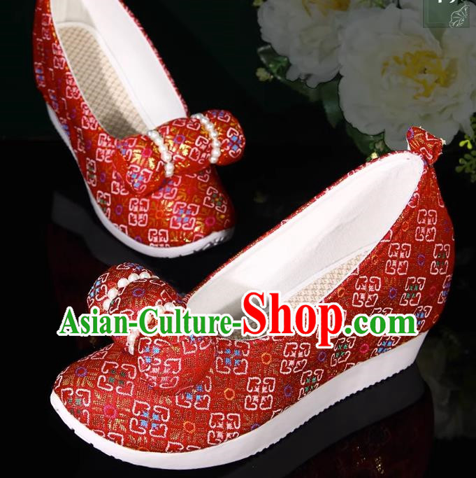Red Hanfu Shoes Small Pillows Heightening And Restoration Green Climbing Cloud Shoes Cloud Head Cloth Shoes Horse Noodles Made In The Ming Dynasty