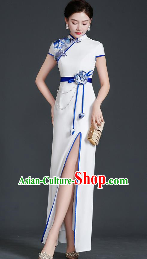 Chinese Design High End Improved Cheongsam Evening Dress Retro Temperament Stage Model Catwalk Costume