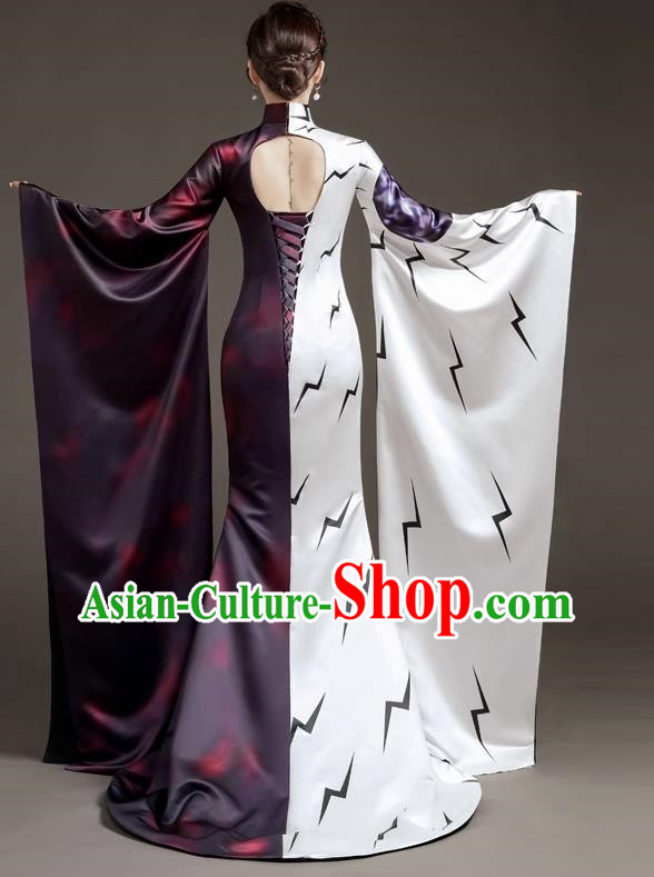 Chinese Design High End Catwalk Costume Model Exaggerated Big Sleeve Host Dress Mermaid