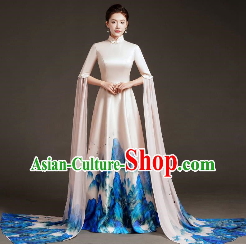 Chinese Design High End Catwalk Performance Costume Art Test High Level Guzheng Performance Annual Meeting Host Dress