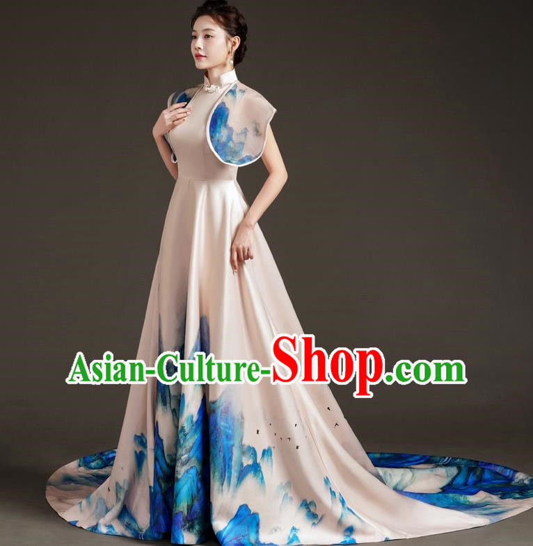 China Fashion High End Dress Skirt With A Thousand Miles Of Rivers And Mountains Trailing Tail Long Art Archaeological Kite Dress Female Performance Costume Stage Catwalk