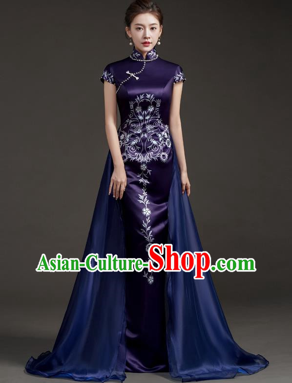 Chinese High End Improved Cheongsam Extended Model Team Catwalk Stage Folk Music Performance Clothing Printing