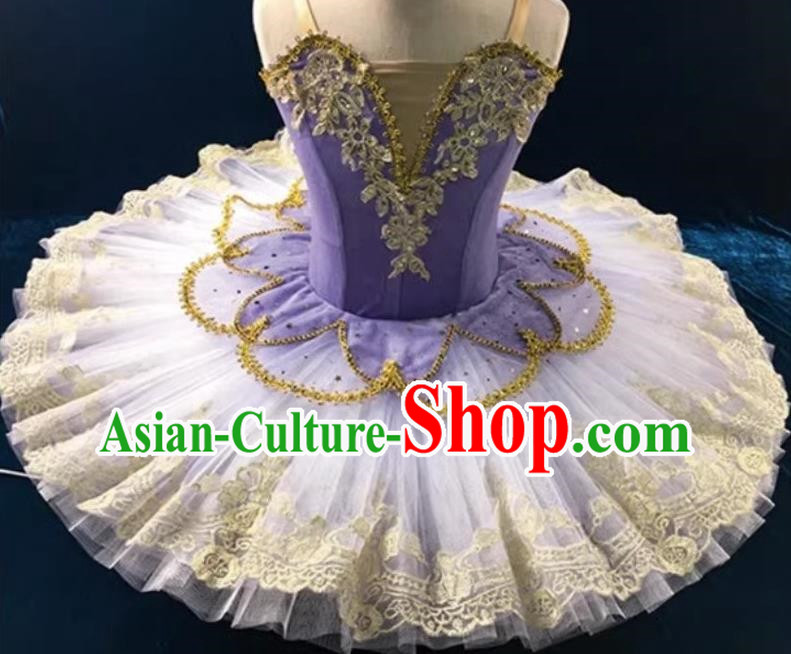 Children Ballet Skirt Little Swan Fluffy Yarn TUTU Skirt Performance Costume Purple Sleeping Beauty Stage Costume