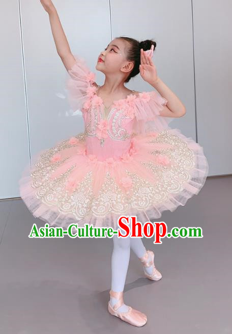 Children Ballet Skirt Peach Pink Fluffy Skirt Tutu Girls Little Swan Dance Swan Lake Costume