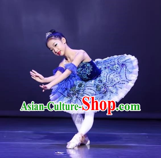 Ballet Tutu Skirt Children Little Swan Fluffy Yarn Suspenders Costumes Swan Lake Dance Professional Girls Bluebird