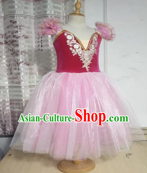 Pink Professional Ballet Skirt Children Long Costumes Adult Women Suspenders Fluffy Gauze Skirt Children Swan Dancing Dance Skirt