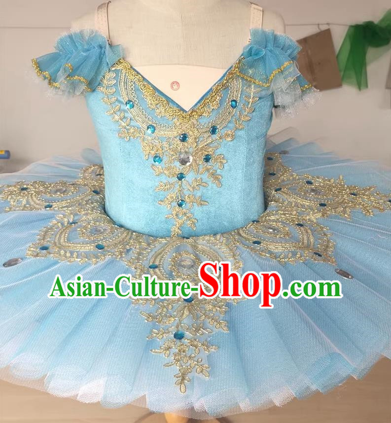 Ballet Skirt Children Performance Costume Gold Velvet Swan Lake Professional TUTU Little Swan Fluffy Sling Gauze Skirt