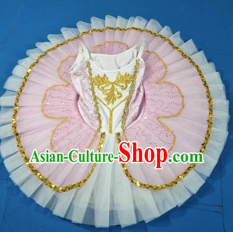 Pink Children Ballet Costumes Swan Lake Girls Professional Little Swan TUTU Skirt Sequined Sling Yarn Dance