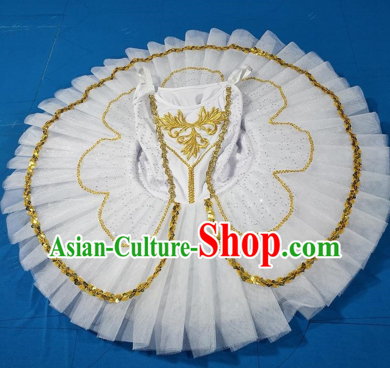 White Children Ballet Costume Swan Lake Girls Professional Little Swan TUTU Skirt Sequin Suspender Yarn Dance