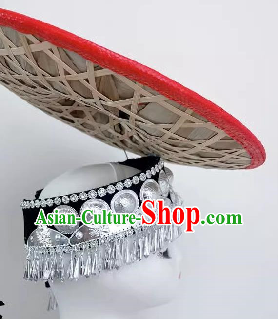 Ethnic Dance Headdress With Flower Waist Dai Bucket Hat Shanling Dance Hat Rain Bamboo Forest Shaodoli Bamboo Weaving Bucket Hat Red