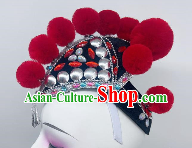 Yi Nationality Dance Headdress Red Dragonfly Taoli Cup Performance Headdress Cockscomb Hat Rooster Hat Wig Hair Play Headdress