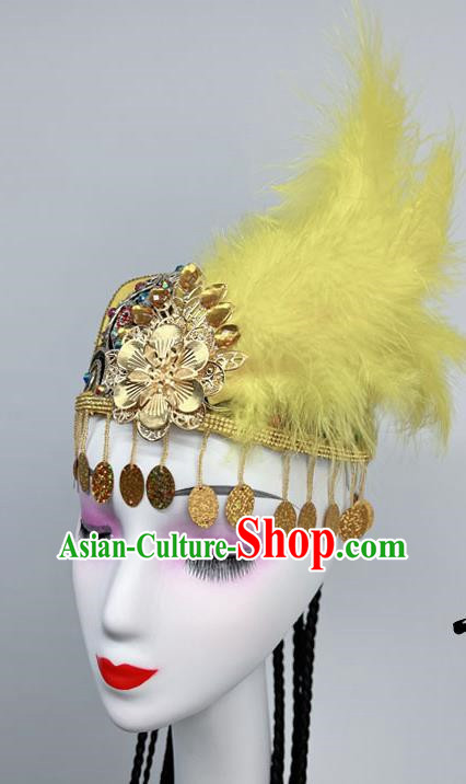 Ethnic Dance Headdress Xinjiang Uyghur Hat Half Feather Style Art Test Dance Performance Hair Accessories