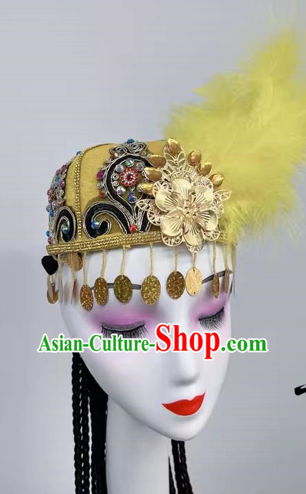 Ethnic Dance Headdress Xinjiang Uyghur Hat Half Feather Style Art Test Dance Performance Hair Accessories