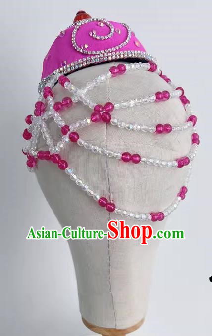 Mongolian Ethnic Dance Hat Headdress Handmade Beaded Pink Art Test Ethnic Dance Performance Headdress