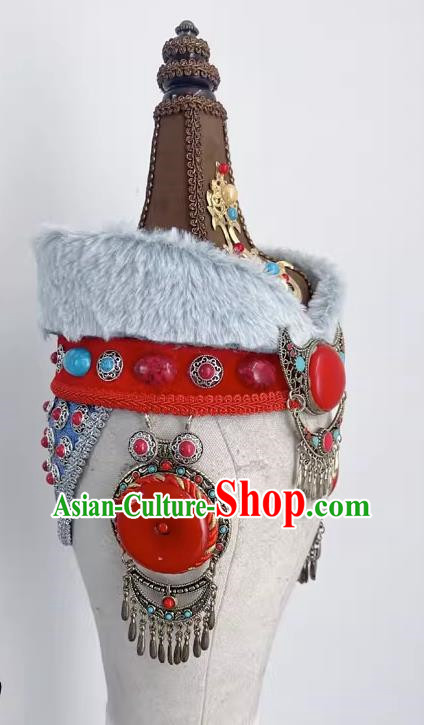 Ethnic Dance Mongolian Dance Tengger Tala Imitation Fur Hat Headdress Yikao Mongolian Performance Headdress