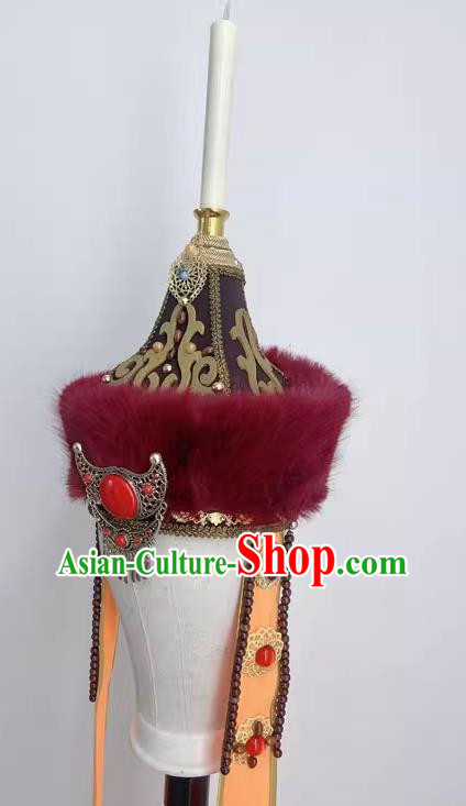 Mongolian Hat Headdress Pointed Top Brim Hat Head Candle Shape Art Examination Folk Dance Headdress