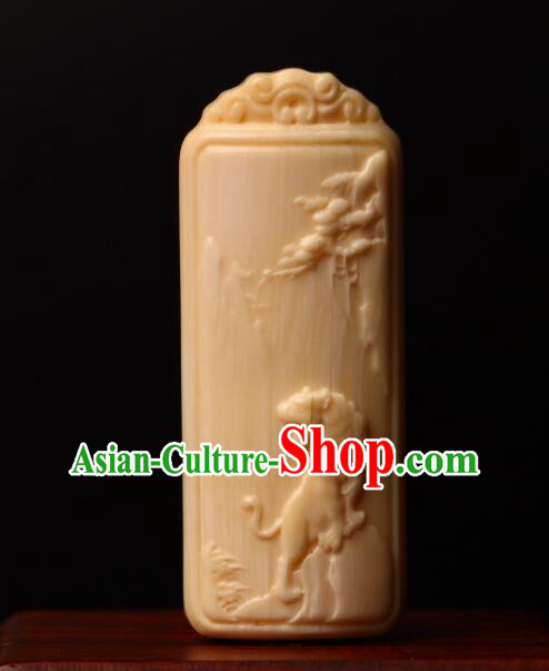 Chinese Microscopic Carving Ivory Sculpture Zodiac Tiger Pendant