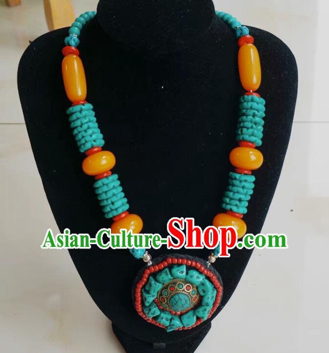 Chinese Traditional Accessories Zang Nationality Beads Necklace Handmade Tibetan Ethnic Jewelry for Women