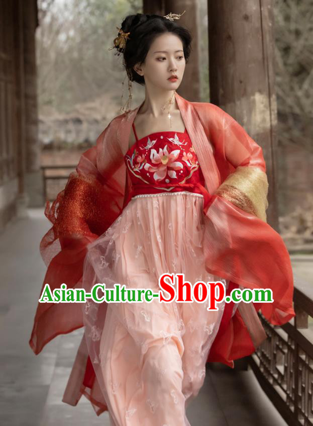 Tang Dynasty Embroidered Costumes Traditional Woman Hanfu China Ancient Royal Princess Red Dresses