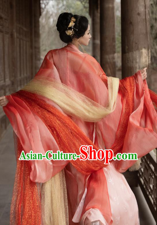 Tang Dynasty Embroidered Costumes Traditional Woman Hanfu China Ancient Royal Princess Red Dresses